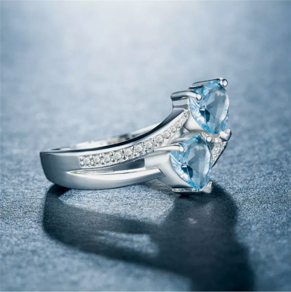 New Sky Blue Hearts Wedding/Engagement Ring - Picture 6 of 6